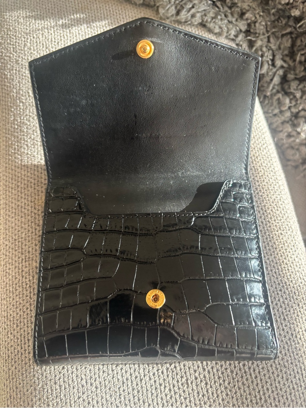 Saint Laurent Black Croc-Embossed Card Wallet with Gold YSL Hardware - Picture 2 of 6